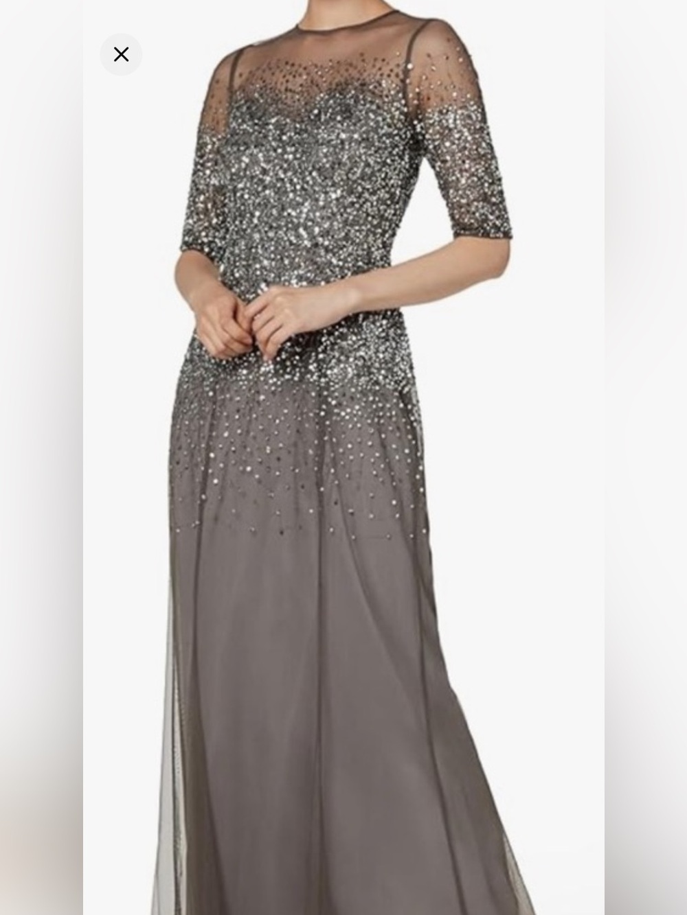 Adrianna Papell lead color  3/4 sleeve Sequin Illusion Long Sleeve Gown
